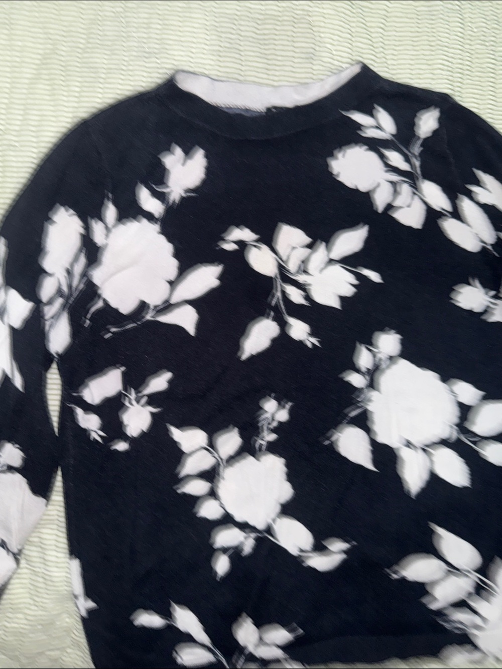Talbots Black Crewneck Sweater with White Floral Print